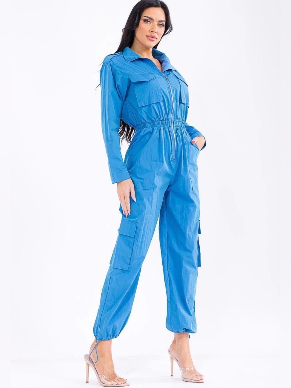 Utility Cargo Jumpsuit in Bright Blue
